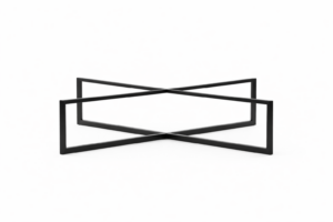 Two thin black rectangles overlap and cross at the center against a white background.