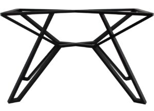 Black geometric metal table base with angular intersecting legs.