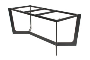 Black metal rectangular table base with angular legs and crossbars on a white background.