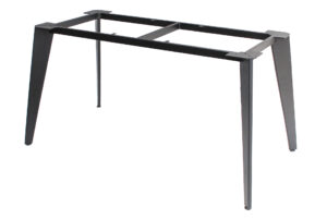 Black metal table frame with four angled legs and a rectangular top frame, without a tabletop.
