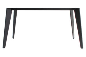 Black rectangular table with four angled legs.