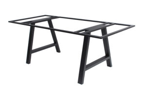 Black metal table frame with two A-shaped legs and a rectangular top frame.