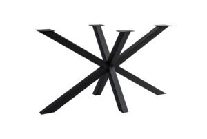 Black metal table base with six legs radiating from a central hub on a white background.