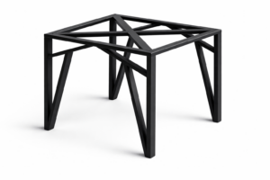Black metal table frame with four angled legs and diagonal cross braces.