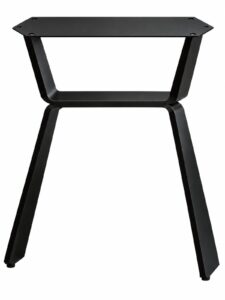 Black metal table base with angled legs and a flat rectangular mounting plate, designed to support a handcrafted wooden tabletop.