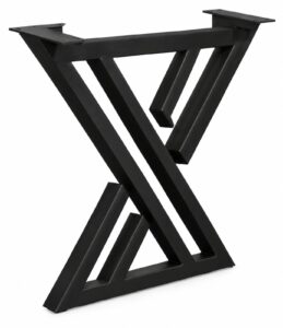 Premium black X-frame metal base for sturdy handcrafted wooden tables.