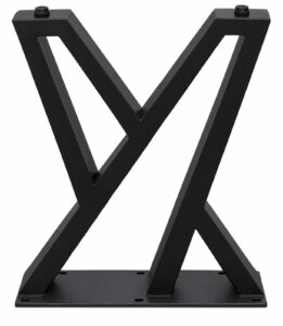 Black M-shaped black metal table base with a mounting plate, ideal for supporting handcrafted wooden tables.
