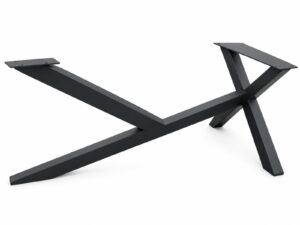 Sturdy black metal X-frame table base for supporting handcrafted wooden tables.