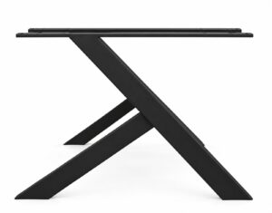 Black wooden table base with an X-shaped cross-leg design.