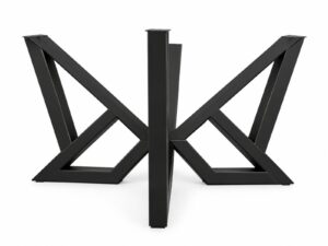 Sleek black metal table base with mirrored triangular A-frame legs and a central support, ideal for a custom wooden tabletop.